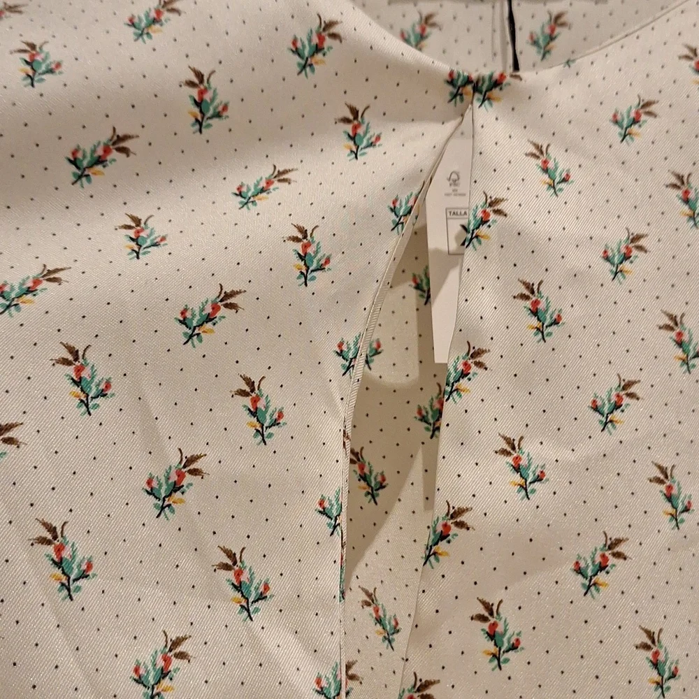 Zara Satin Cropped Cream Floral Blouse Size XL